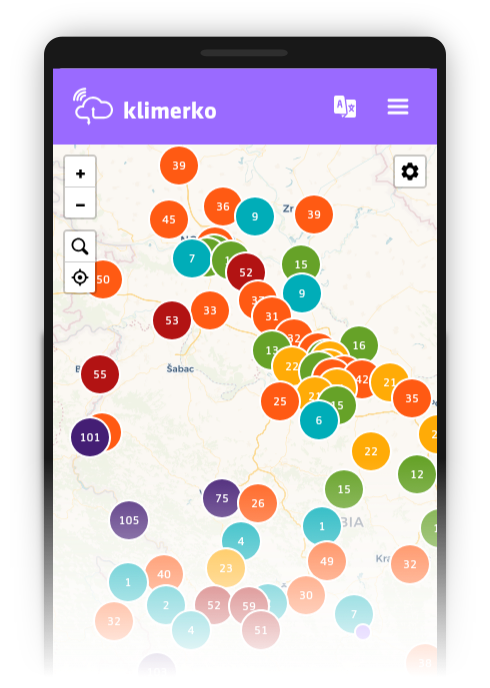 Prikaz Klimerko aplikacije na mobilnom uređaju